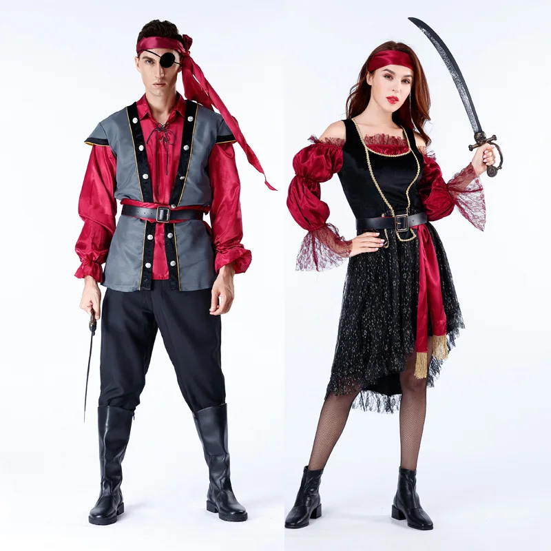 Zando Fantasia de pirata de Halloween para homens e mulheres