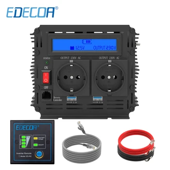 

EDECOA power inverter 2000W 4000W modified sine wave DC 12V AC 220V 230V with remote controller and 5V 2.1A USB LCD display