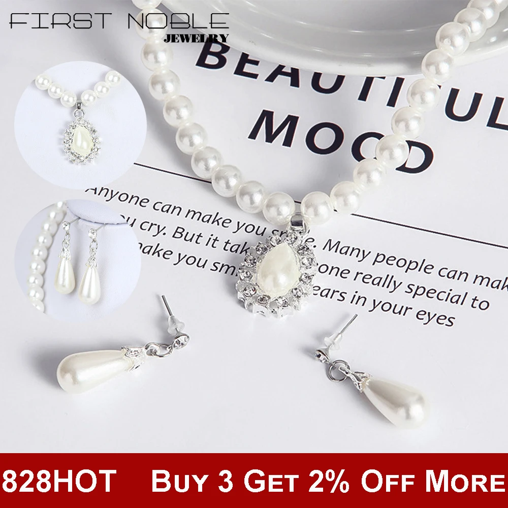 

Classic fashion Jewelry Set Fashion Pearl Necklace Earrings set for women wedding party noble pearl crystal jewelry wholesale