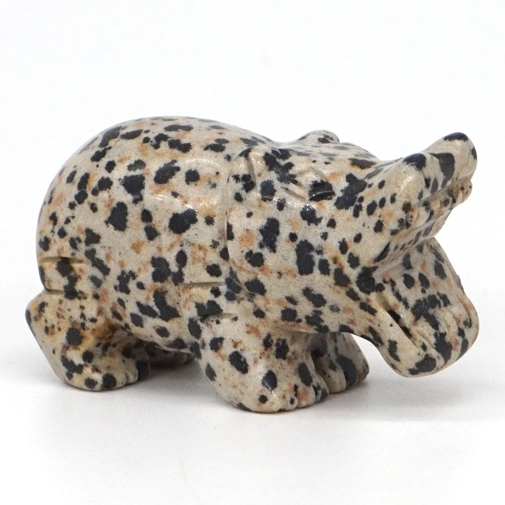 

2" Hippo Statue Natural Gemstone Dalmation Jasper Crystal Carved Reiki Healing Stone Animal Figurine Crafts Home Decoration