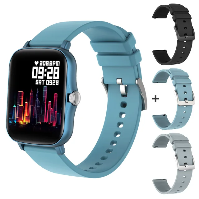 COLMI P8 Plus 1.69 inch 2021 Smart Watch Men Full Touch Fitness Tracker IP67 waterproof Women GTS 2 Smartwatch for Xiaomi phone Blue with 3 straps