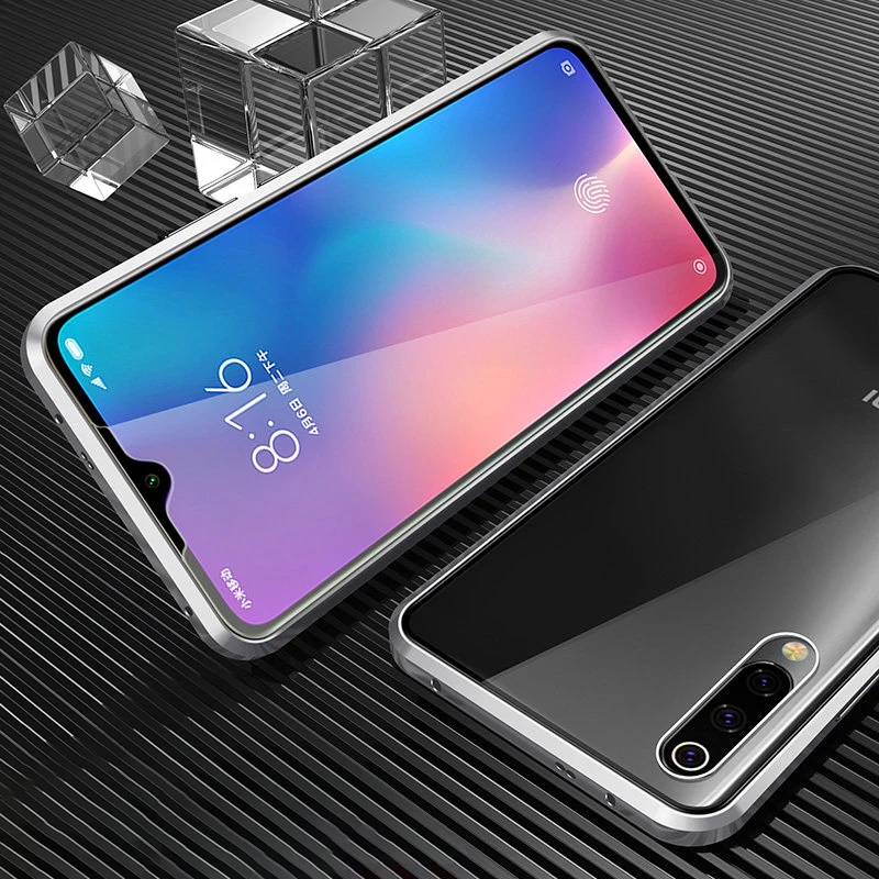 Silver Чехол из металлического стекла с магнитной адсорбцией для Xiaomi mi 9 se 9t lite A3 cc9 cc9e funda Red mi Note 7 8 5 6 K20 Pro Двусторонняя крышка - Цвет: Silver