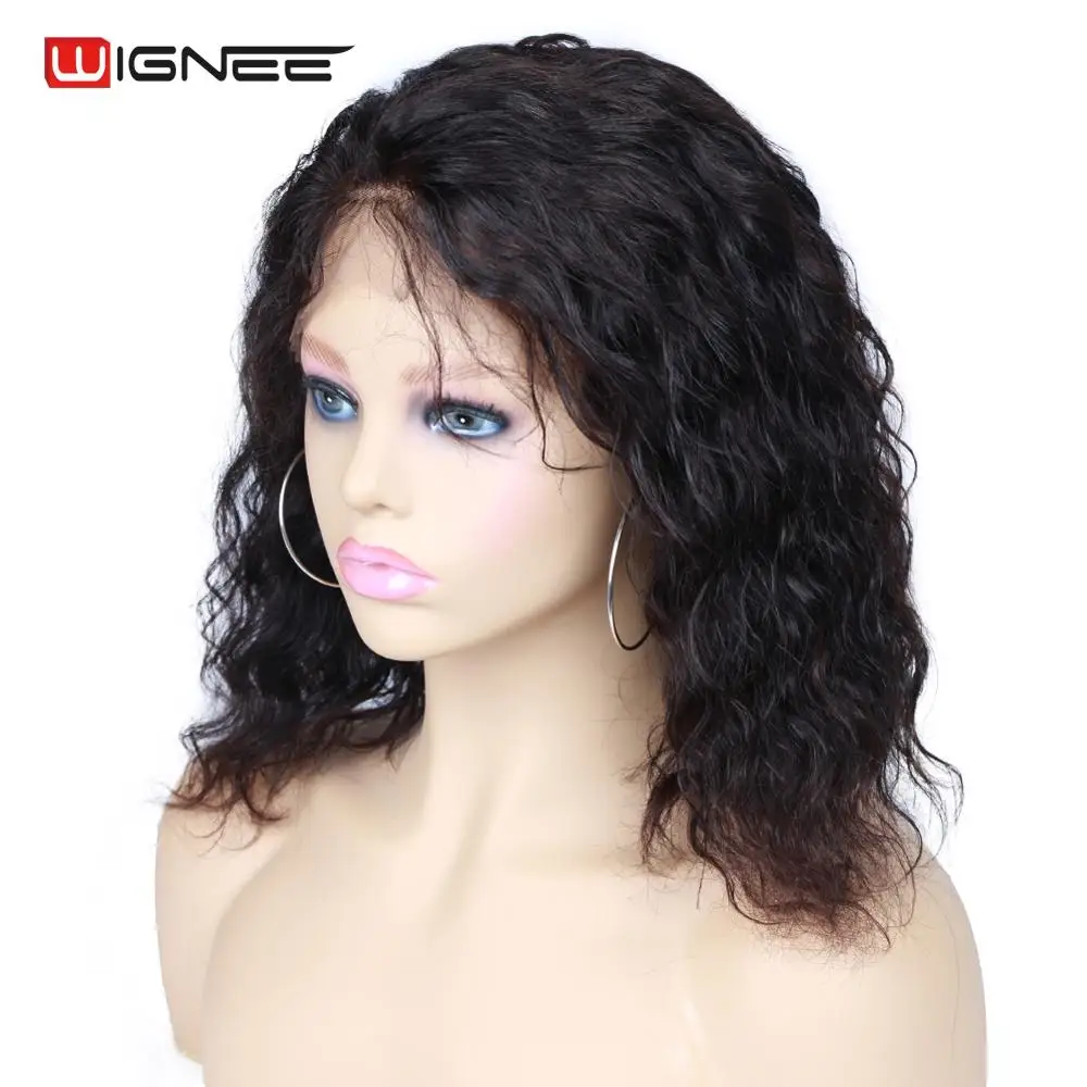 Wignee, короткие кудрявые человеческие волосы на кружеве, парики с детскими волосами для черных женщин, Remy бразильские 150%, парики из человеческих волос с высокой плотностью
