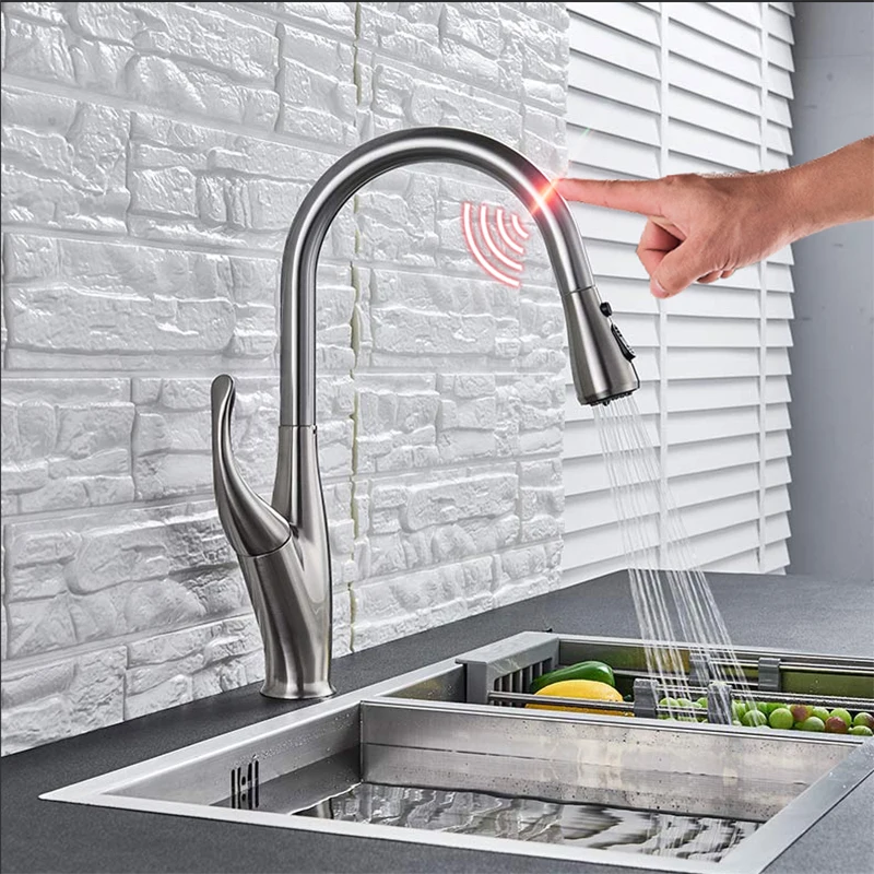 Sensor Kitchen Faucets Black Smart Touch Inductive Sensitive Faucet Mixer Tap Single Handle Dual Outlet Water Modes