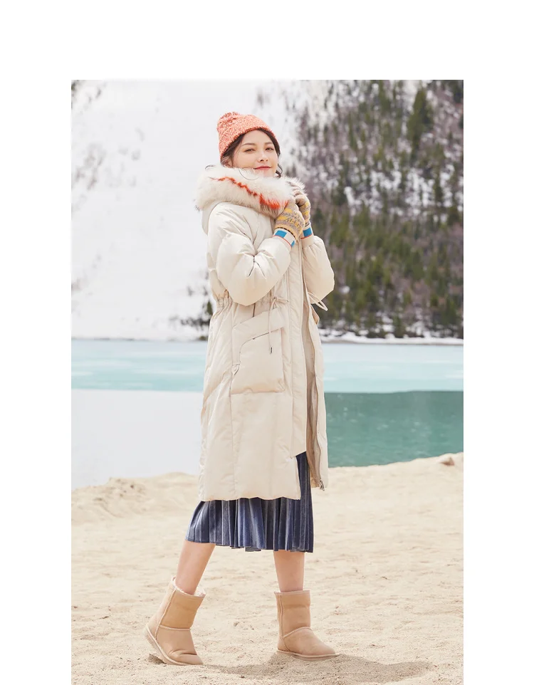 IEF Winter Waist Design Vogue Hoodies Mid-Long Style Down Jacket Women Long Sleeves 0514A-D007