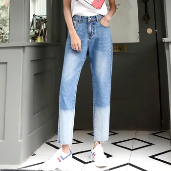 

2020 Autumn New High Waist Women Jeans Loose Korean Style Thin Boyfriend Jeans For Women Washed Gradient Stitching Women Pants