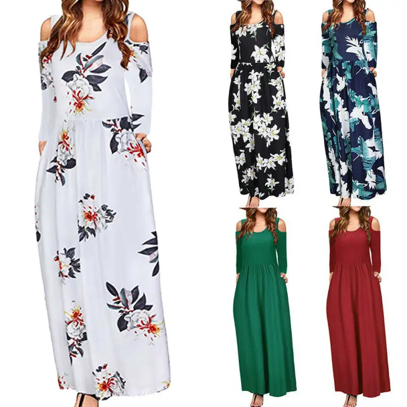 Осеннее женское Бохо летнее праздничное цветочное Длинное Макси платье с