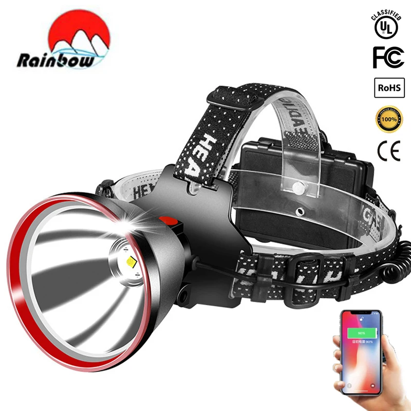 장거리 초강력 LED 헤드램프 18650 헤드라이트, USB 충전식 야외 자전거..