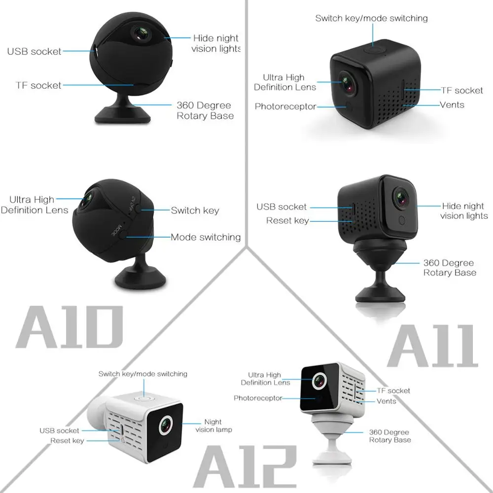 A11, A12, A10, 1080 P, HD, Wifi, IP, мини камера, ночное видение, безопасность, микро домашнее, умное видеонаблюдение, обнаружение движения, видео DVR, видеокамера PK, SQ23