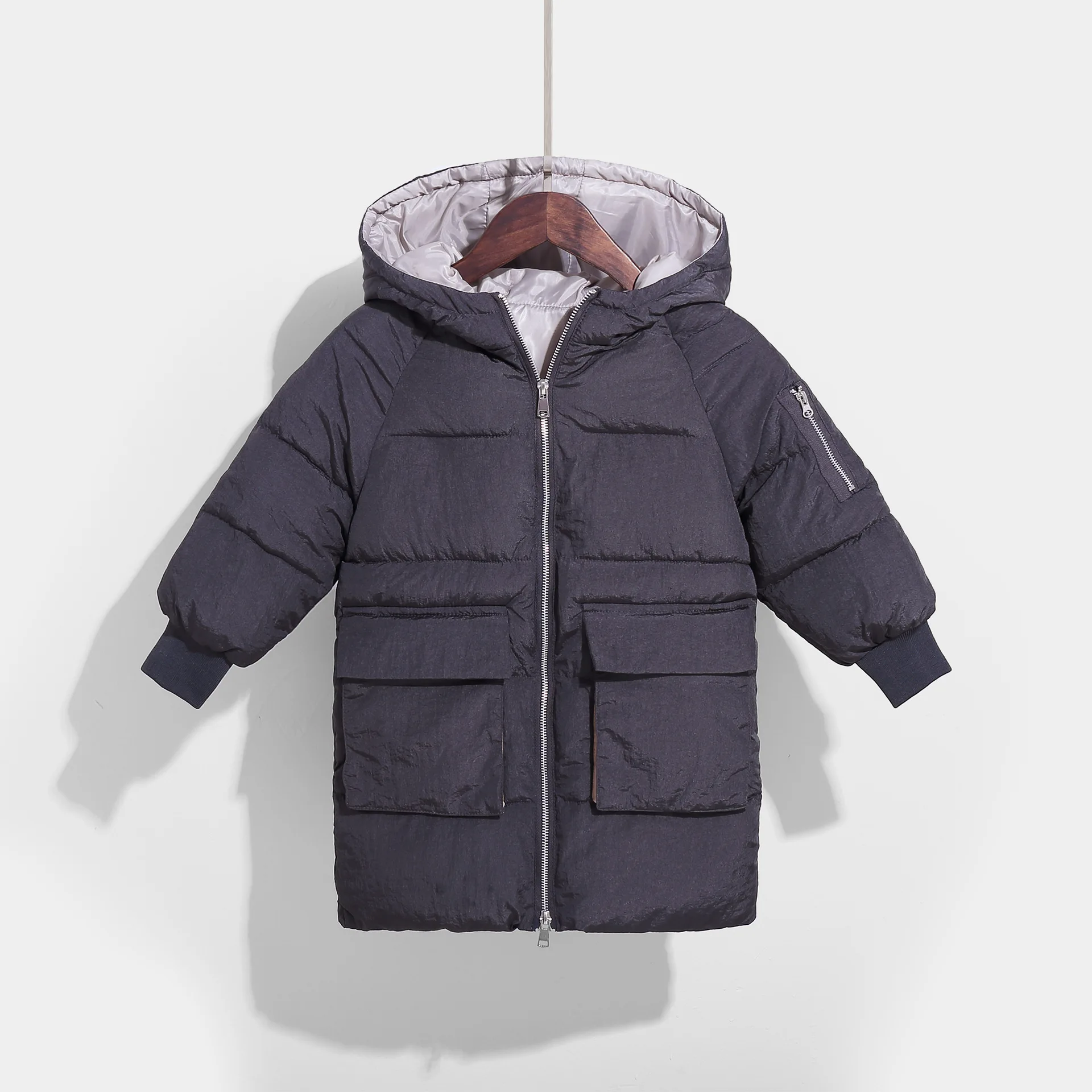 Зимняя куртка для девочек и мальчиков; зимние пальто; детская одежда; теплый длинный зимний комбинезон; детская верхняя одежда; Winterjas Jongen - Цвет: Dark Gray