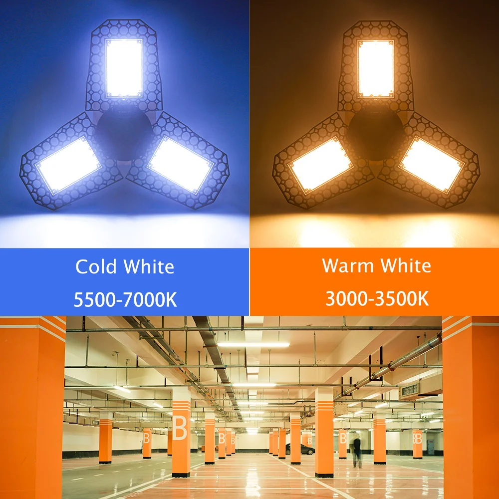 40W 60W 80W Foldable LED Bulbs E27 Garage Light 85-220V Commercial Lighting Workshop Market Shop Warehouse Ceiling Lamp For Home