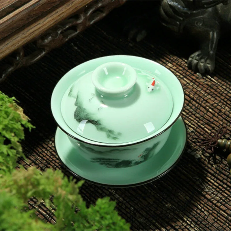 Чайный набор для дома китайский селadon Gaiwan кунг фу ручная роспись gaiwan под глазурью