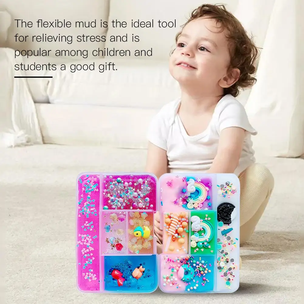 Five Square Grid Slime Crystal Mud Kit DIY Charm Slime Kit Soft Modeling Clay Plasticine Toys Fluffy Polymer Clay Antistress Toy