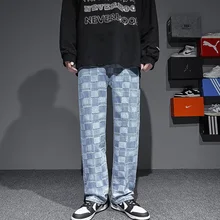 Pantalones vaqueros de pierna ancha para hombre, Jeans rectos a la moda, sensación de otoño, tendencia de marca, ropa de calle informal