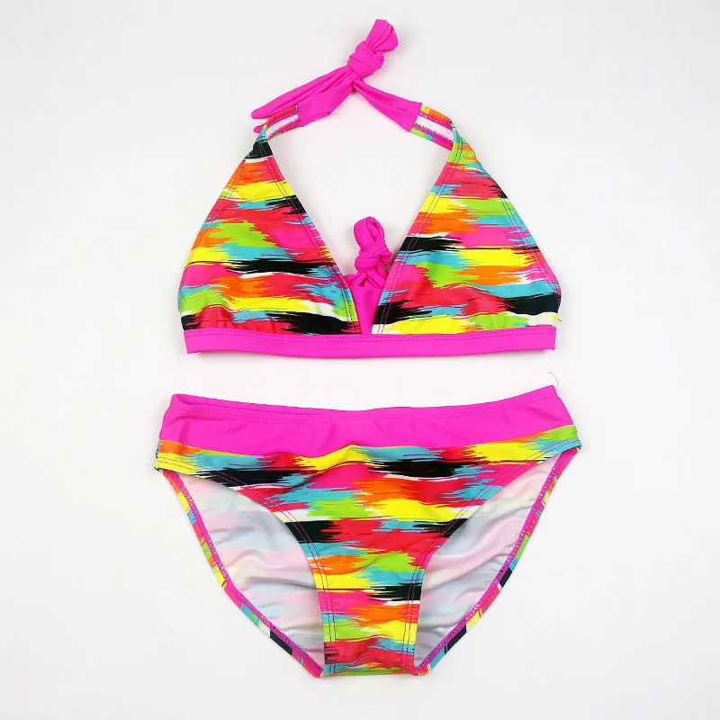 

2018 Europe And America Foreign Trade GIRL'S Bikini Bathing Suit Tight-Fit High Elastic Colored Cloth CHILDREN'S Swimsuit Manufa