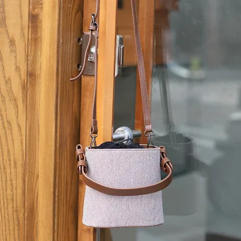 

Simple woolen bucket bag casual fashion stitching pumping handbag wild retro single shoulder messenger female bag