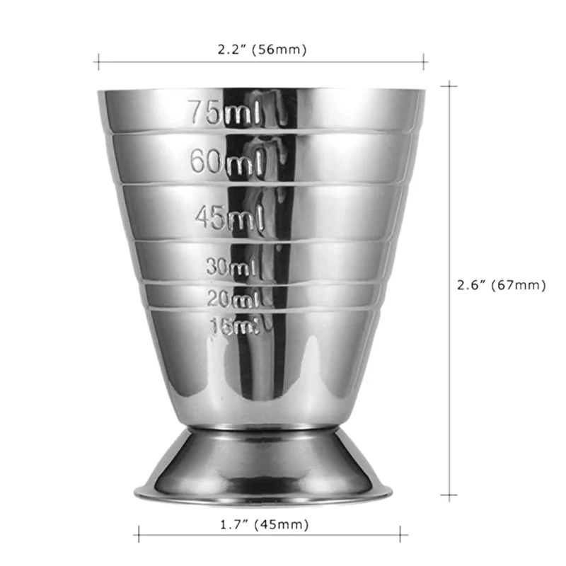 Мерный стаканчик шейкер для коктейля из нержавеющей стали Liquid Mini до 2,5 унций, 5 ст. Л., 75 мл, серебристый