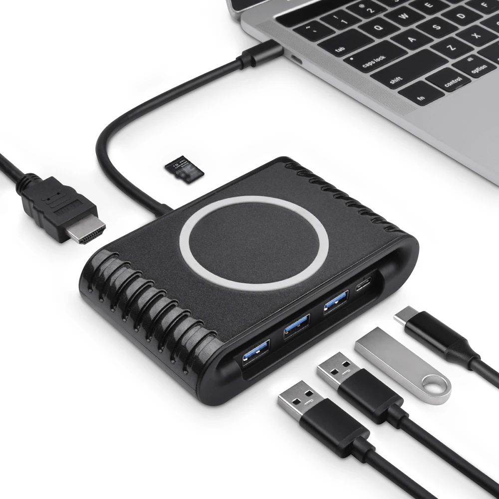 Многофункциональный usb type-c док-станция USB-C концентратор адаптер для высокой четкости USB3.0 TF кард-ридер Поддержка PD/Беспроводная зарядка