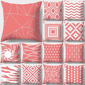 

Light Coral Red Geometric Pattern Decorative Pillowcase Polyester Cushion Cover Throw Pillow Sofa Decoration Pillowcover 40926