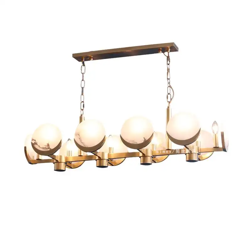

Custom new personality simple modern long pure copper cloud stone chandelier designer villa creative Chinese restaurant bar