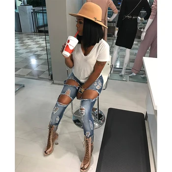 

Fashion Denim Pants Hole Women Ankle Length Jeans Ripped Jean Destroyed Distressed Fit Skinny Ladies Pencil Pants
