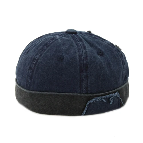 Мужская винтажная хип-хоп шляпа из потертого хлопка в стиле ретро с черепом, Регулируемая шляпа без козырьков, дышащая шапочка, головной убор моряка - Цвет: Navy