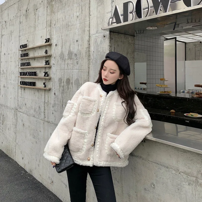 Модные элегантные женские пальто, зимняя теплая ветровка Harajuku, толстые пальто из искусственного меха ягненка, шикарные шерстяные кожаные куртки, парки