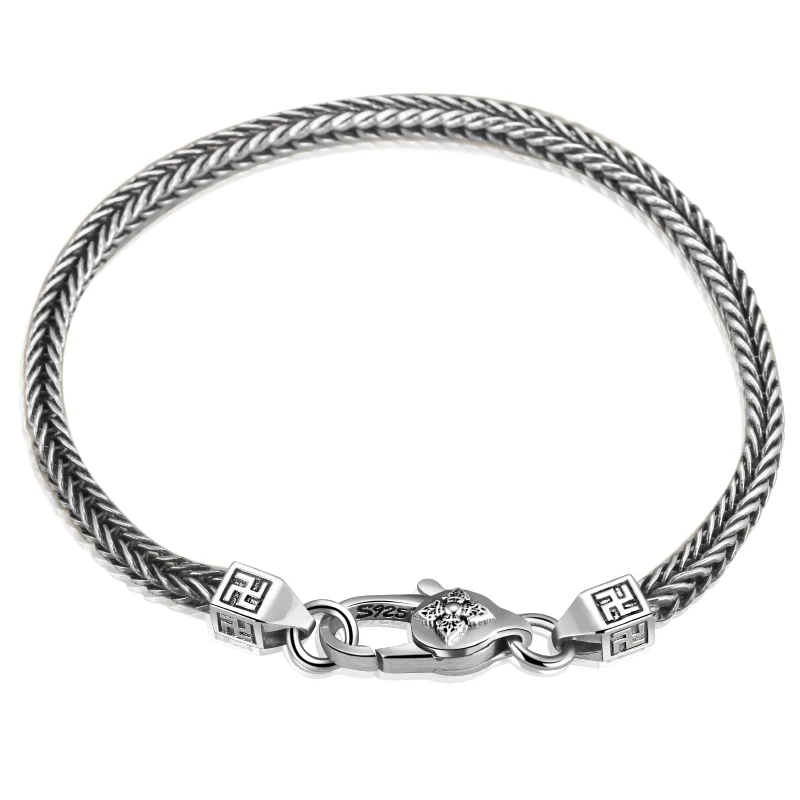 Cigovo 925 серебряный браслет мужской одиночный Ретро тренд шесть слов истина Шопен цепочка Студенческая личность трендсеттер