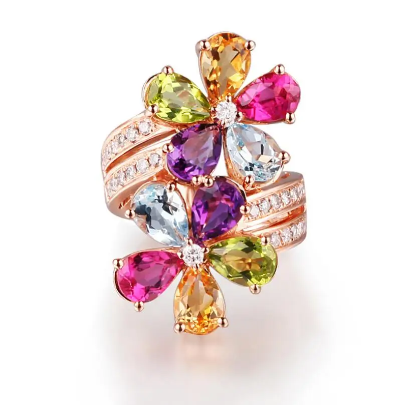 Women-Luxury-Jewelry-Rose-Gold-Color-Ring-Delicate-Multi-color-Cubic ...
