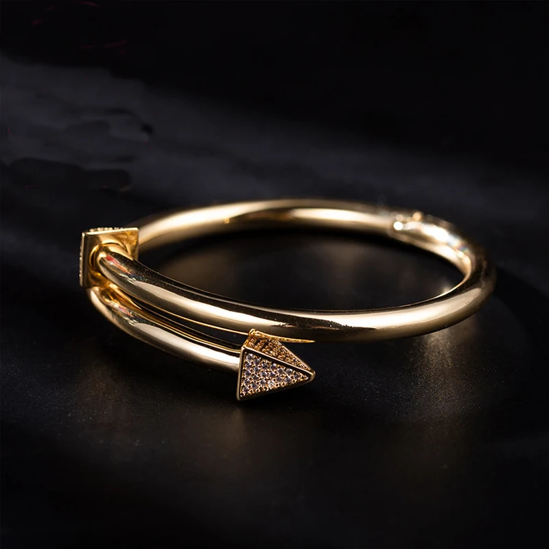 New Design Full Cubic Zirconia Arrow Cuff Bangle Female Rose Gold Silver Color Open Adjustable Punk Charm Bracelet Jewelry