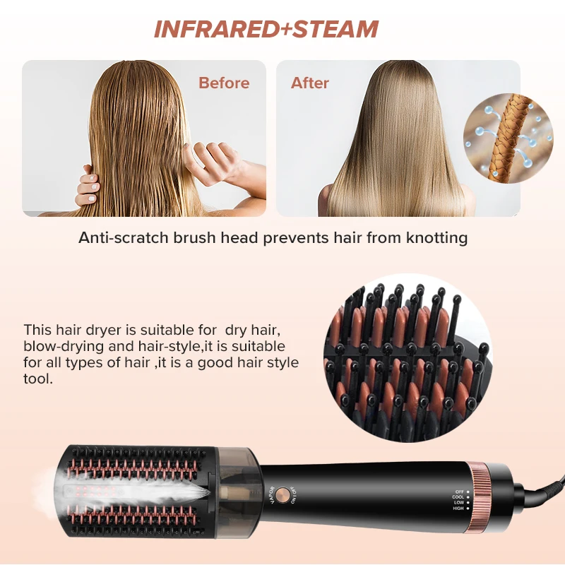 Newest steam Hotair Brush Coolair Comb Hair Dryer Blow Hair Curling