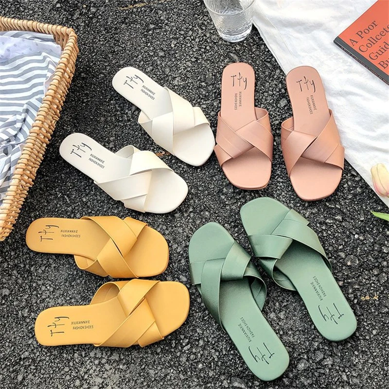 

Summer Letter Flax Home Slippers Women 35-40 Large Size Slapping Beach Flip Flops Non-slip Unisex Family Slippers