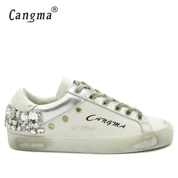 

CANGMA Men Sneakers Brand Rhinestone Shoes Genuine Leathe Lace-Up Hip Hop Shoes Breathable Footwear Large Sizes