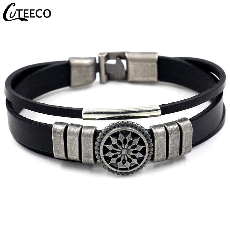 CUTEECO модный винтажный кожаный браслет для мужчин, мотоциклетный многослойный Плетеный браслет, Панк ювелирные изделия Pulseira Masculina - Окраска металла: AJ3325-1