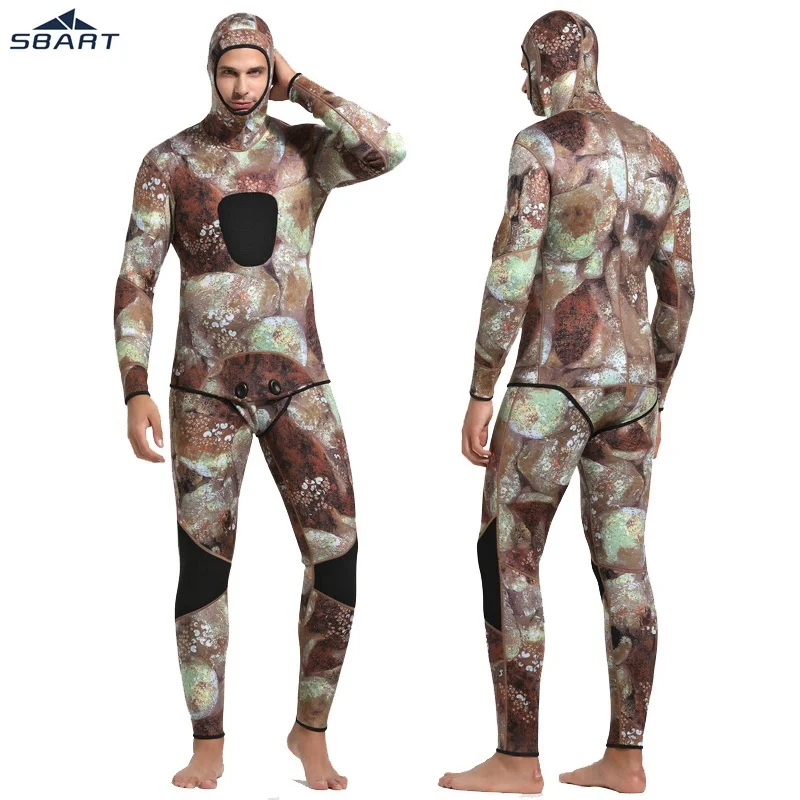 Stonnes camo Sbart для мужчин 3 мм гидрокостюм неопрен свободный Подводная охота Дайвинг костюм трубка купальник Раздельные Костюмы Combinaison Hoohed серфинга гидрокостюм - Цвет: Stonnes camo