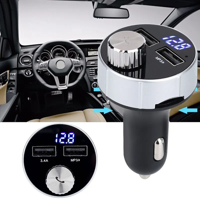 Автомобильное зарядное устройство с двумя usb-портами, fm-передатчик, Aux, Bluetooth, Смарт, громкая связь, вызов, mp3-плеер, многофункциональное воспроизведение TF, fm-передача