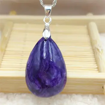 

Genuine Natural Charoite Purple Women Water Drop Pendant From Russia Necklace 28x19x11mm Jewelry Fashion Bead AAAAA