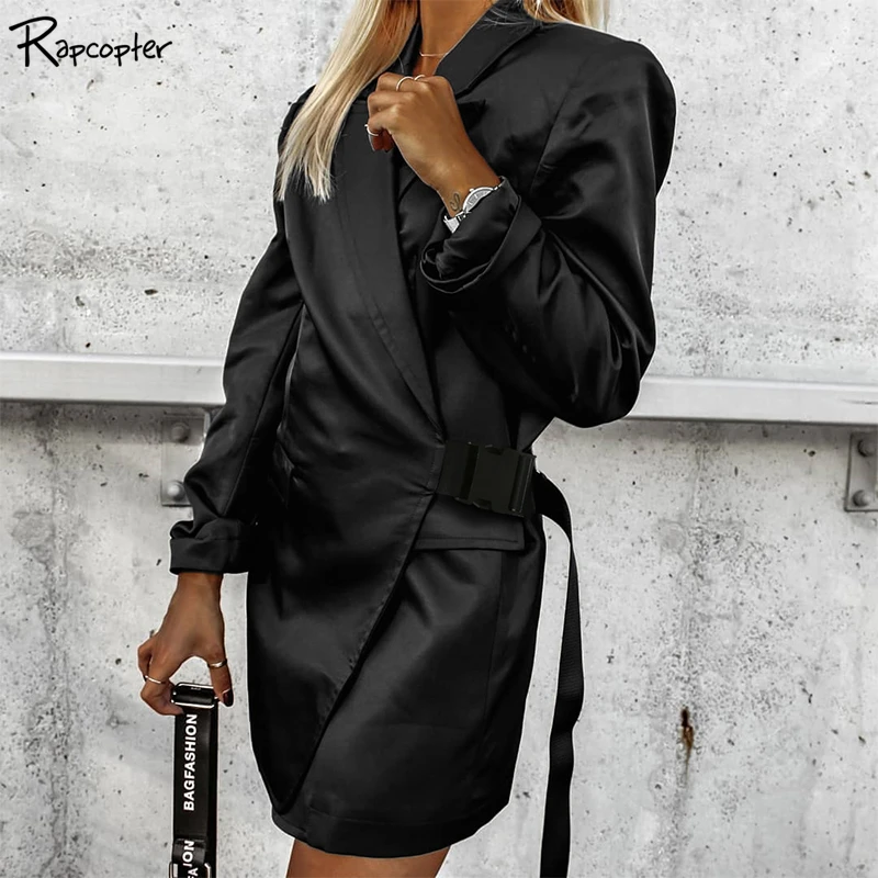

Rapcopter Elegant Ladies Office Long Suit Long Sleeve Buckle Korean Style Jackets Streetwear Women Notched Casual Long Jacket