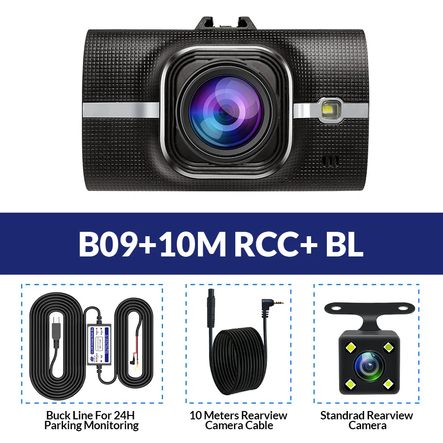 E-ACE B09 Dash Cam gps ADAS Автомобильный видеорегистратор Камера FHD 1080p Dashcam с камерой заднего вида 24H монитор парковки регистрационная видеокамера - Название цвета: B09-10M RCC-BL