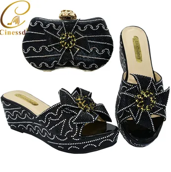 

2020 Black Color New Italian Ladies Shoes and Bags To Match Set Italian Design Set Nigerian Party Pumps