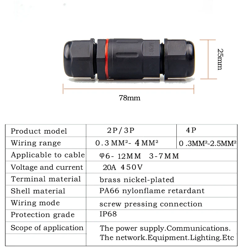IP68 Waterproof Connector 2 Pin 3 Pin 4 Pin 5 Pin Electrical Terminal Adapter Wire Connector Screw Pin connector LED Light pin