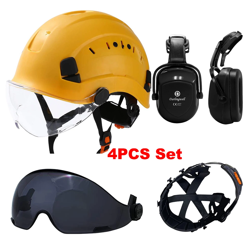 Safety Helmet With Goggles Earmuff Lining Set Construction Hard Hat