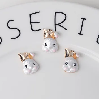 

10PCS Lovely Rabbit Head Enamel Charms Gold Tone Alloy Hare Animals Pendants Fit Bracelet Earring Hair Jewelry DIY Accessories