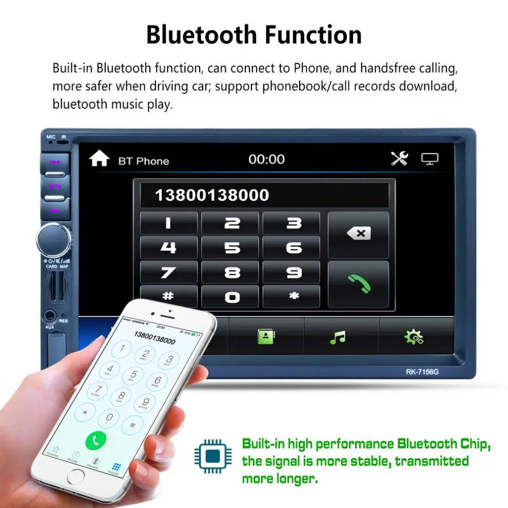  7 Inch 2 DIN Bluetooth Car Multimedia Auto Stereo MP5 Player GPS Navigation AM FM RDS Radio Support