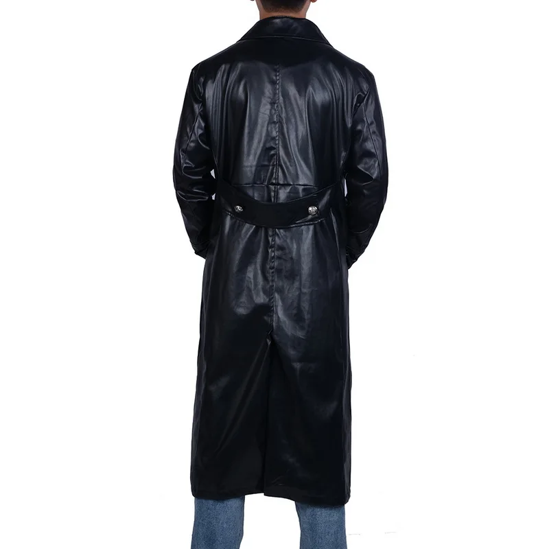 Мужская брендовая винтажная кожаная куртка, кнопка для ветровки, повседневный мотоциклетный Байкерский плащ, осенняя Роскошная верхняя одежда из искусственной кожи, уличная одежда
