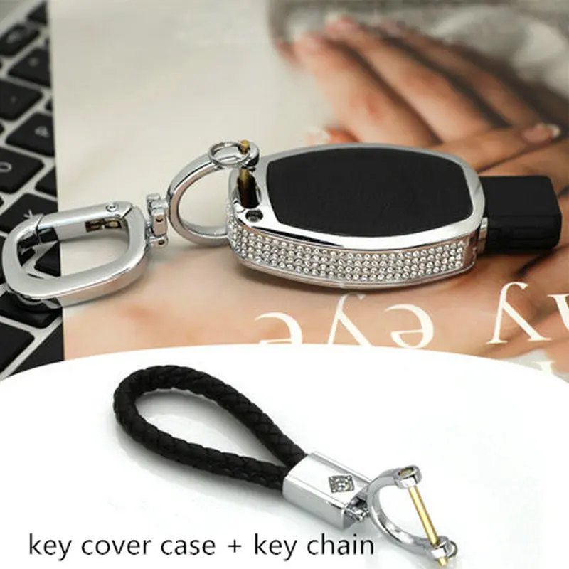 black with keychain2 Роскошный Алмазный авто ключ Кристалл корпус автомобиля корпус умного ключа крышка для Mercedes-Benz A/B/C/E/ML/GL/S/GLA/GLK/CLS/CLA W204 W205 W212 - Название цвета: black with keychain2