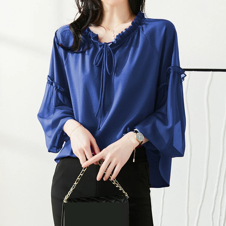 Shirt women's autumn 2021 new design sense niche French retro Korean loose blouse women long sleeves   Solid  Casual