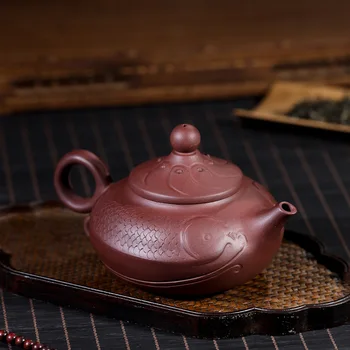 

Yixing Dark-red Enameled Pottery Teapot Raw Ore Purple Ink For Imprinting Of Seals Pure Full Manual Flower Cargo Teapot