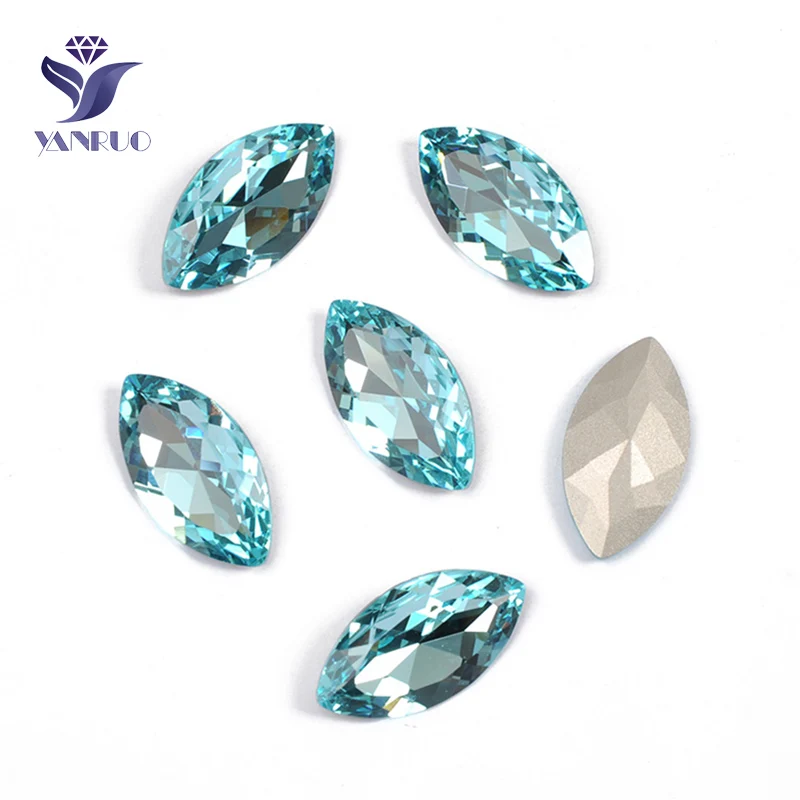 Aquamarine Yanruo 4227 в огранке маркиза, пришивной стразы большие стеклянные стразы Глаза Лошади Точка назад Необычные камни и кристаллы для украшения - Цвет: Aquamarine