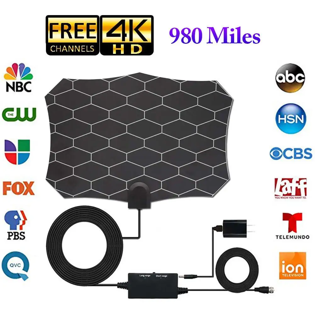 Профессиональная тв антенна 980 Miles внутренняя ТВ цифровая антенна HD 4K HD Freeview Life местные каналы с антенный усилитель
